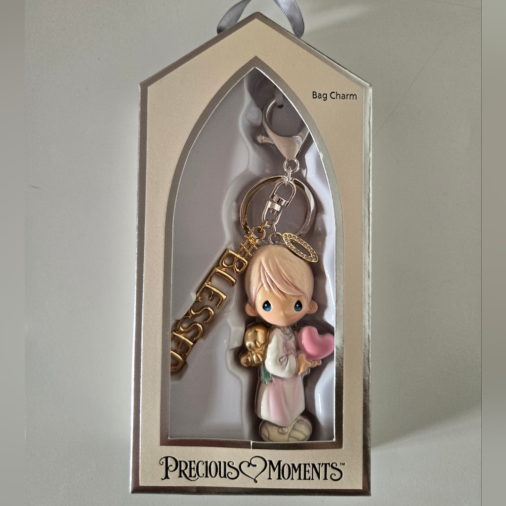 Precious Moments Blessed Angel Bag Charm with Pink and Gold Accents